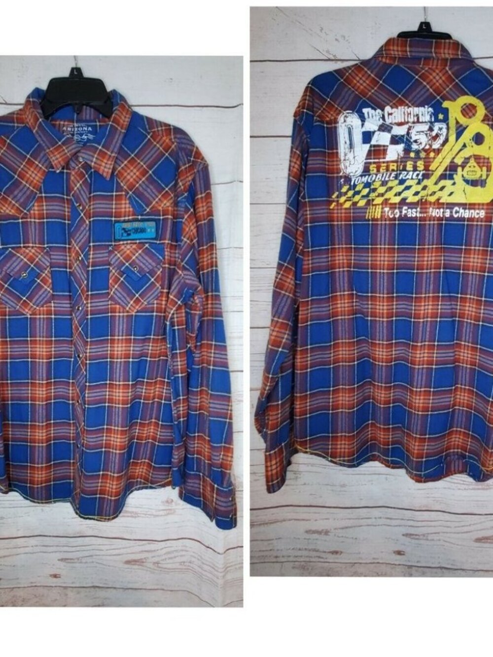 The Original Arizona Jean Co. Rare Size Med.  Flannel California Automobile Race